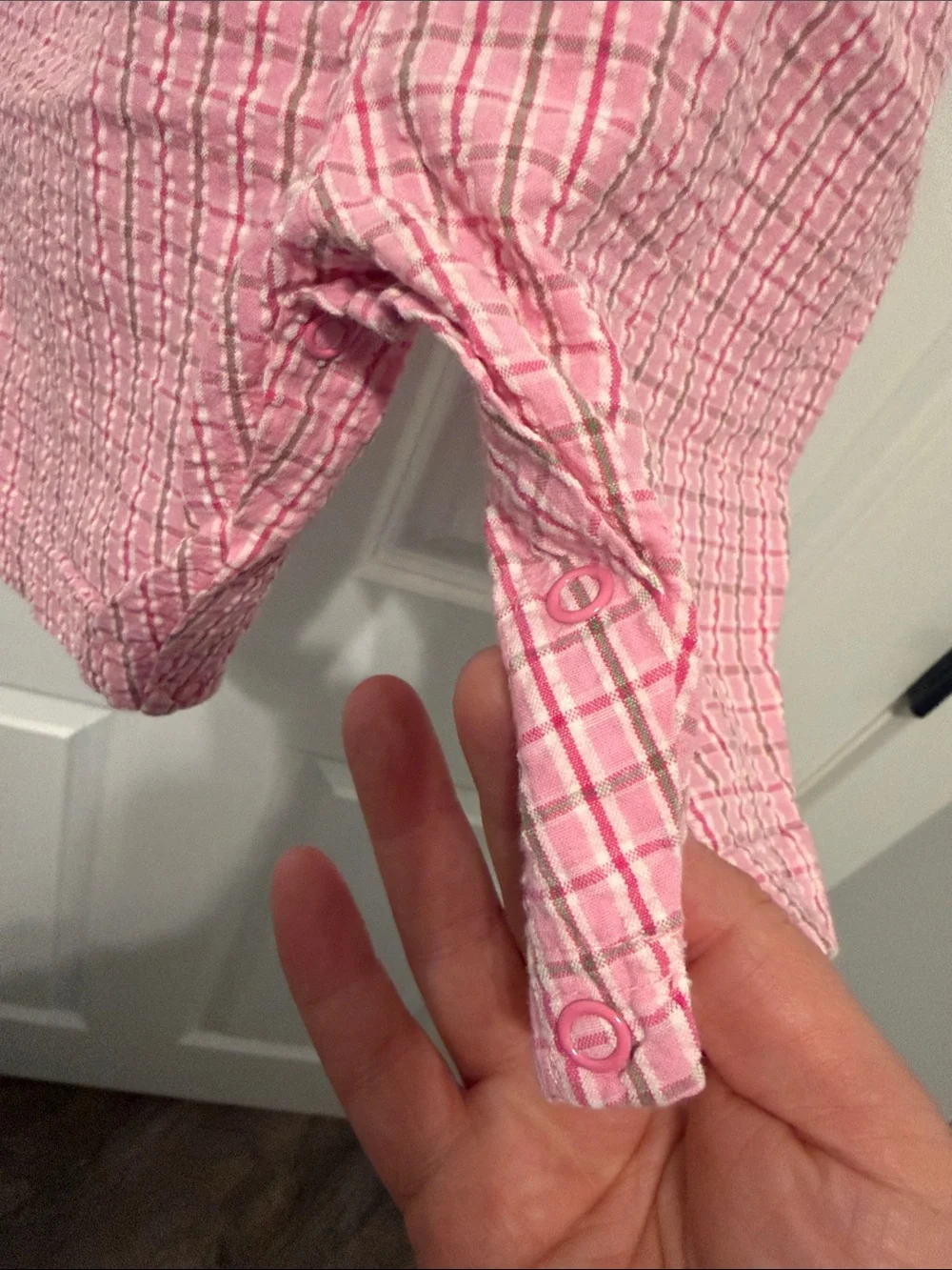 Vintage OshKosh B'gosh Pink Check Embroidered Baby Overalls